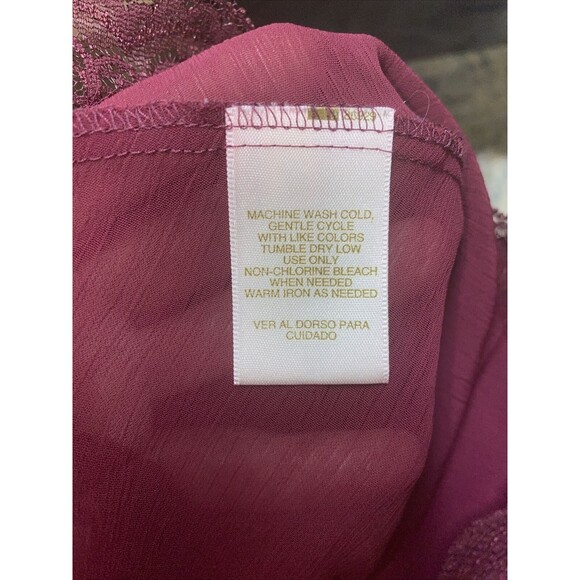 Vtg Delicates Peignoir Robe Nightie Sleep Set Size S/M Burgundy Purple Lace USA - Picture 9 of 9